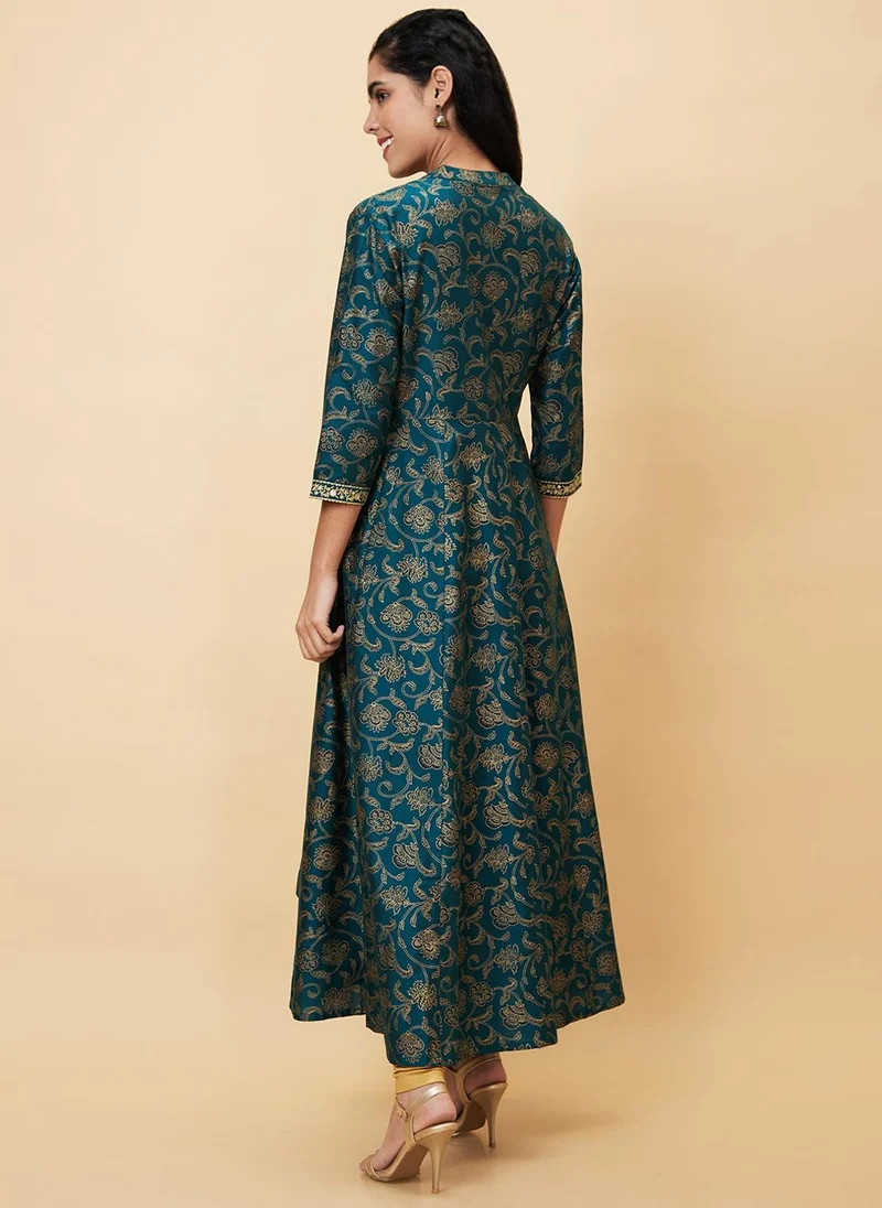 globus Green Globus Women Green Floral Printed A-Line Festive Kurta for Women | Best Price UAE